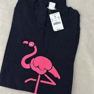 JCrew Factory lightweight crewneck sweater with flamingo embroidery